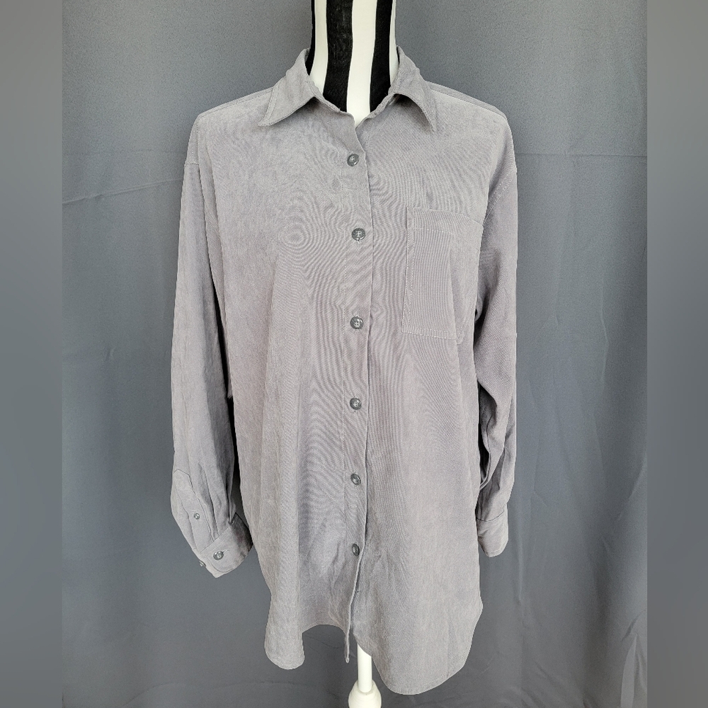 Bill Blass Stretch Vintage Oversized Gray Button Down
